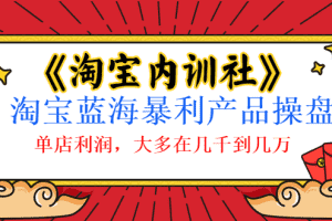 （1039期）《淘宝内训社》淘宝蓝海暴利产品操盘，单店利润，大多在几千到几万