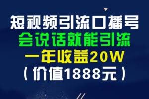 短视频引流口播号，会说话就能引流，一年收益20W（价值1888元）