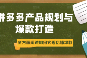 拼多多产品规划与爆款打造，全方面阐述如何实现拼多多店铺爆款