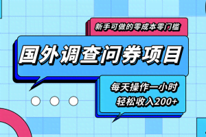 新手零成本零门槛可操作的国外调查问券项目，每天一小时轻松收入200+