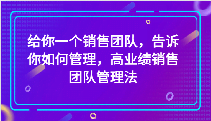 给你一个销售团队，告诉你如何管理，高业绩销售团队管理法（89节课）