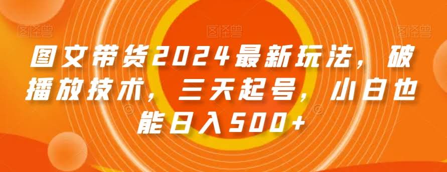 图文带货2024最新玩法，破播放技术，三天起号，小白也能日入500+【揭秘】