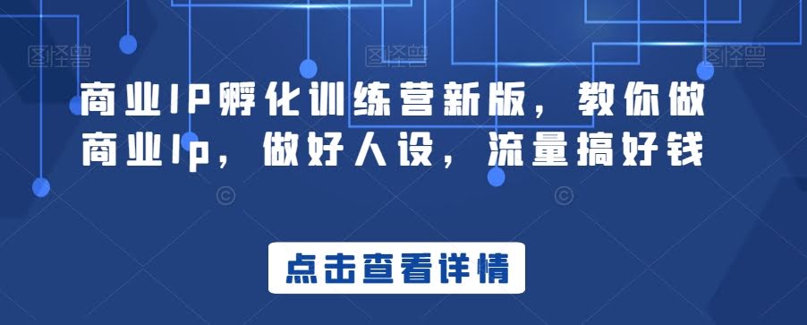 商业IP孵化训练营新版,教你做商业Ip,做好人设,流量搞好钱