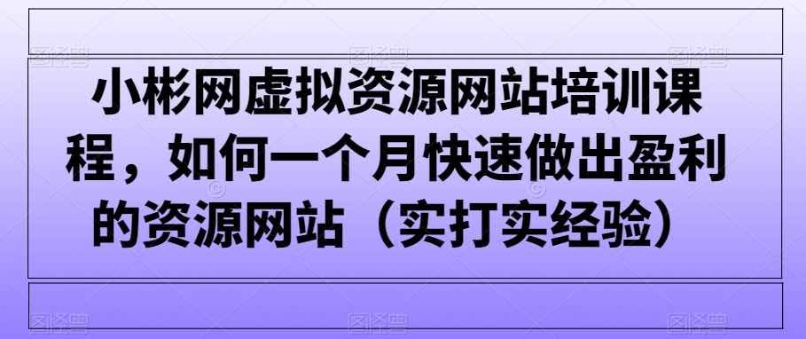 小彬网虚拟资源网站培训课程,如何一个月快速做出盈利的资源网站(实打实经验)