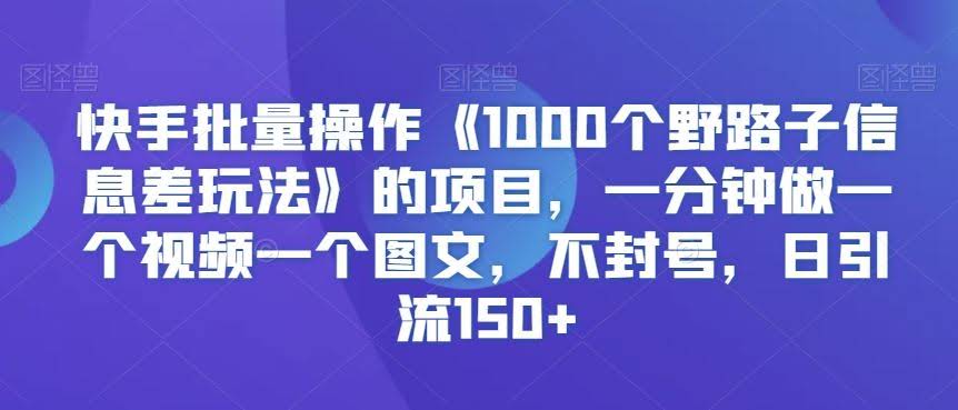 快手批量操作《1000个野路子信息差玩法》的项目,一分钟做一个视频一个图文,不封号,日引流150+【揭秘】