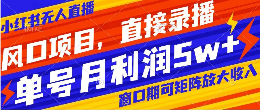 风口项目，小红书无人直播带货，直接录播，可矩阵，月入5w+