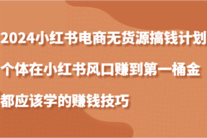 2024小红书电商无货源搞钱计划，个体在小红书风口赚到第一桶金应该学的赚钱技巧