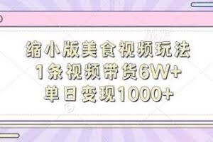 缩小版美食视频玩法，1条视频带货6W+，单日变现1k