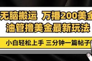 （13050期）油管无脑搬运撸美金玩法教学，万播200刀，三分钟一篇帖子，小白轻松上手