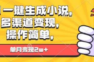（13707期）AI一键生成小说，多渠道变现， 操作简单，单月变现2w+