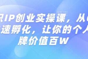 知识IP创业实操课，从0到1快速孵化，让你的个人品牌价值百W