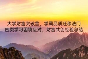 大学财富突破营，学霸品质迁移法门，四类学习困境应对，财富共创经验总结