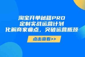 淘宝开单秘籍PRO，定制实战运营计划，化解商家痛点，突破运营瓶颈