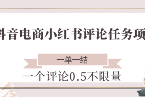 抖音电商小红书评论任务项目，一个评论0.5，一单一结 不限量