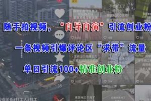随手拍视频，自导自演引流创业粉， 一条视频引爆评论区“求带”流量，单日引流100+精准创业粉