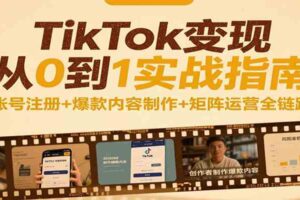 TikTok变现从0到1实战指南：账号注册+爆款内容制作+矩阵运营全链路