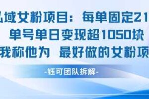 私域女粉项目：每单固定21块，单日变现超1k+，最好做的女粉项目