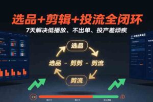 选品+剪辑+投流全闭环，7天解决低播放、不出单、投产差顽疾