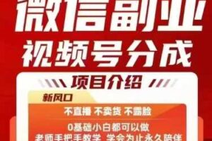 微信副业视频号分成，不直播 不卖货 不露脸，三五分钟即可完成一条作，每日收益几十、几张不等