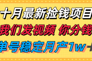 十月最强无门槛捡钱项目，支付宝分成代运营，我们干活，你分钱！单号月产1w＋