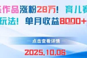 18条作品涨粉28W，育儿赛道新玩法，单月收益8k