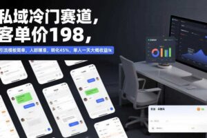 私域冷门赛道，客单价198，引流模板简单，人群精准，转化45%，单人一天大概收益1k