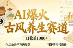 AI爆火古风养生赛道，日收益1k+单条作品点赞破万+，可矩阵多号操作【揭秘】