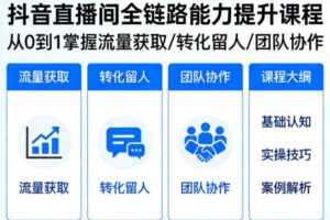 抖音直播间浓缩版视频课程,从0到1掌握直播间流量获取、转化留人、团队协作的全链路能力
