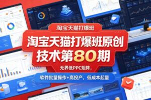 淘宝天猫打爆班原创技术第80期，无界低PPC矩阵，软件批量操作+高投产，低成本起量