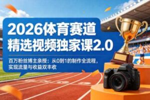 2026体育赛道精选视频独家课2.0,百万粉丝博主亲授:从0到1的制作全流程,实现流量与收益双丰收