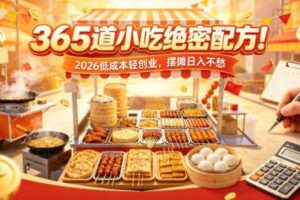 365道小吃绝密配方！2026低成本轻创业，摆摊日入不愁