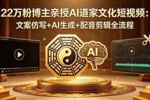 （18580期）22万粉博主亲授AI道家文化短视频：文案仿写+AI生成+配音剪辑全流程