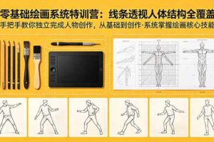 （18615期）零基础绘画系统特训营：线条透视人体结构全覆盖，手把手教你独立完成人物创作