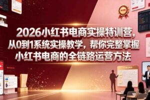 2026小红书电商实操特训营，从0到1系统实操教学，帮你完整掌握小红书电商的全链路运营方法