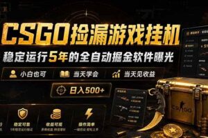 （18753期）CSGO捡漏游戏挂机，稳定运行5年的全自动掘金软件曝光，小白也可当天学会，当天见收益，日入500+
