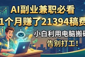 （18778期）AI副业兼职必看，1个月赚了21394稿费，小白利用电脑搬砖，告别打工！