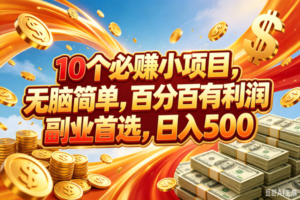 （18918期）10个必赚的小项目，百分百赚元子，无脑简单，副业首选，日入500+