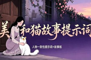 （18909期）美女和猫故事提示词，人物一致性提示词+故事板