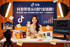 （18963期）抖音带货从0到1全链路！账号搭建+选品+原创拍摄+混剪+投流，小白快速出单