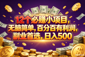 （18976期）12个必赚的小项目，百分百赚元子，无脑简单，副业首选，日入500+