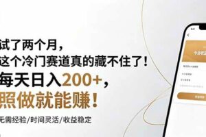 （19019期）试了两个月，这个冷门赛道真的藏不住了！每天日入200+，照做就能赚！