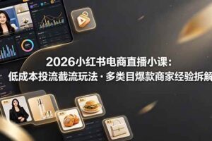 （19034期）2026小红书电商直播小课，低成本投流截流玩法，多类目爆款商家经验完整拆解教学