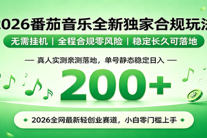 （19100期）2026 蓝海赛道 番茄音乐全新玩法 零门槛上手 单号日入 200+
