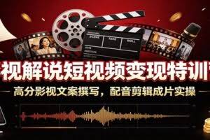影视解说短视频变现特训营：高分影视文案撰写，配音剪辑成片实操