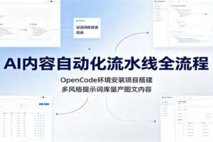 AI内容自动化流水线全流程：OpenCode环境安装项目搭建，多风格提示词库量产图文内容