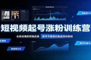 短视频起号涨粉训练营：全类目爆款剪辑实操，账号节奏规划复盘落地教程