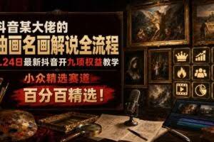 抖音某大佬的油画名画解说全流程，7.24日最新抖音开九项权益教学，小众精选赛道，百分百精选！