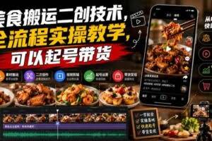 美食搬运二创技术，全流程实操教学，可以起号带货