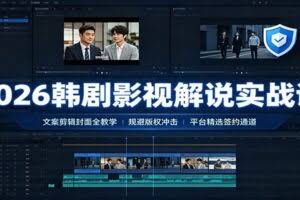 2026韩剧影视解说实战课：文案剪辑封面全教学，规避版权冲击平台精选签约通道
