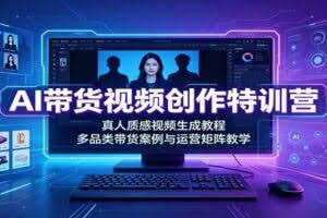AI带货视频创作特训营：真人质感视频生成教程，多品类带货案例与运营矩阵教学